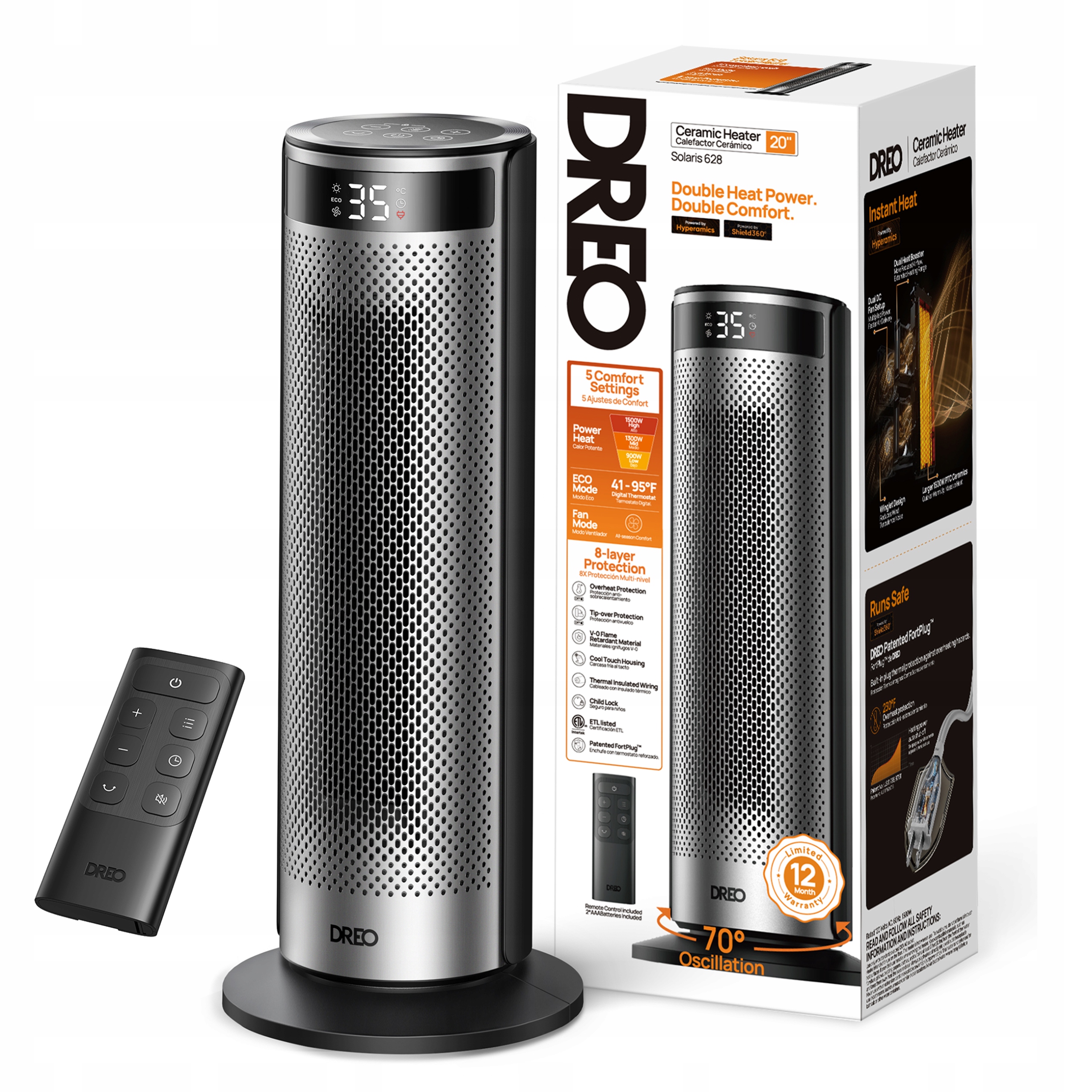 Dreo Termoventilátor 2000 W Regulácia teploty Energeticky úsporný