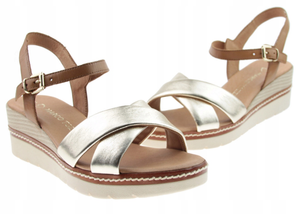 SANDAŁY MARCO TOZZI 28722 ZŁOTE SKÓRZANE KOMFORT R. 41 Rozmiar 41