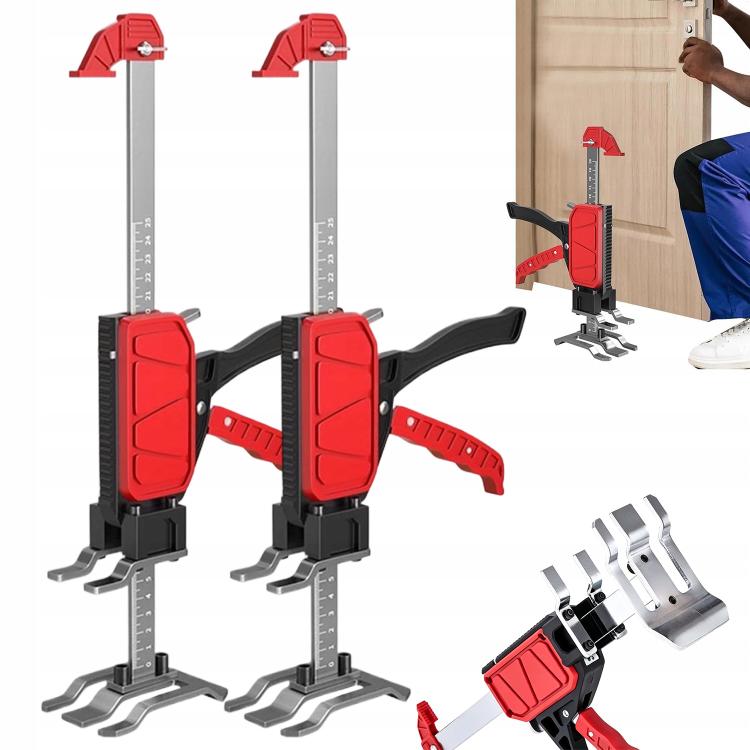 Montážní Zvedák Na Dveře A Nábytek 25 CM 250 Kg, Červený, Sada 2 Kusů