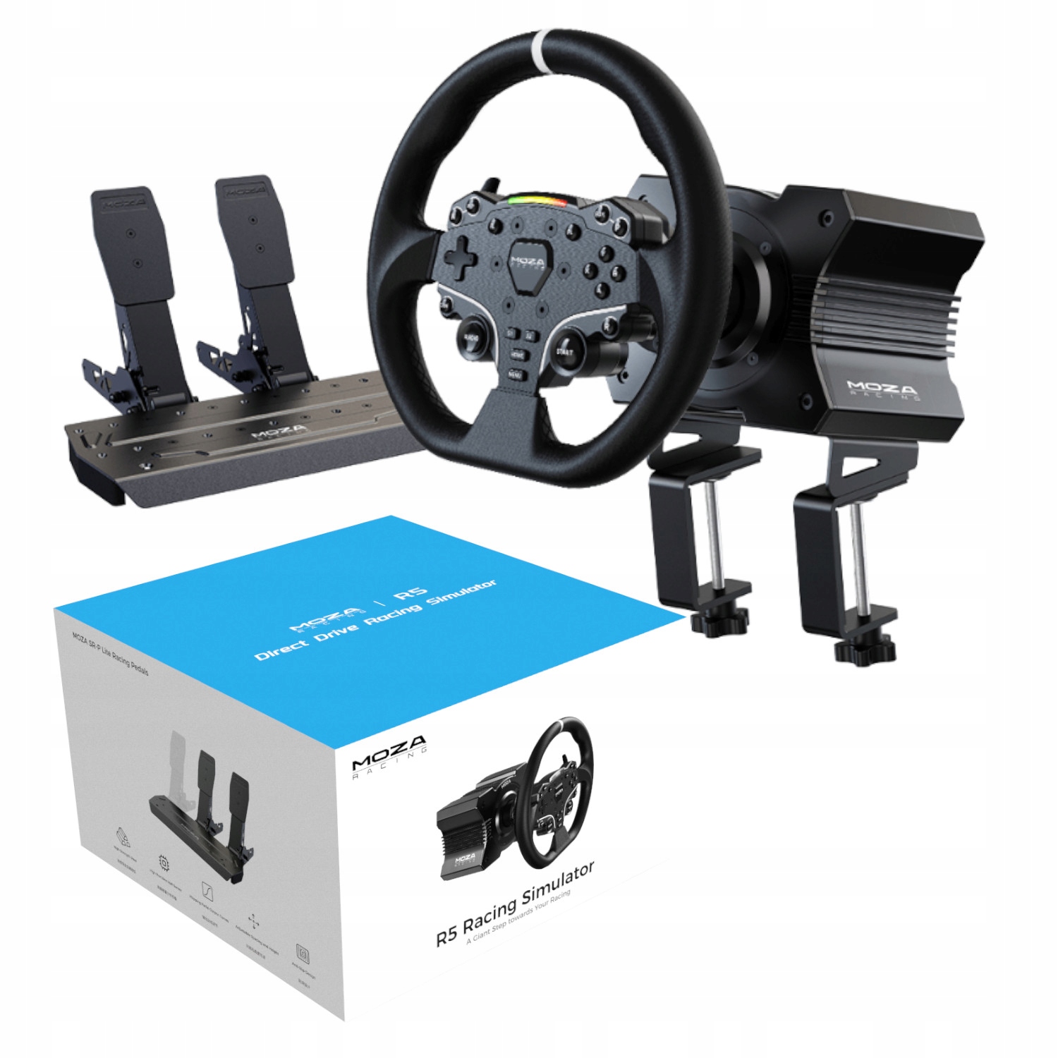 2× Zestaw kierownica z pedałami MOZA R5 Bundle Direct Drive RS20 5,5 Nm do PC