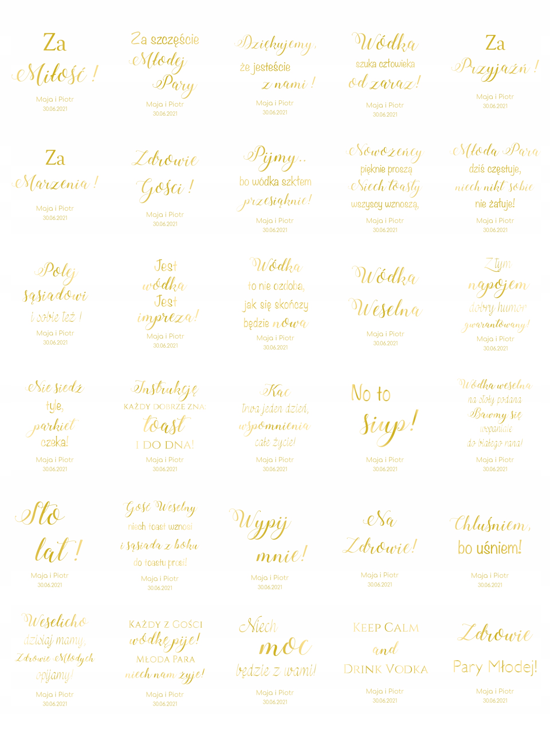 Zawieszki na butelki ZŁOCONE - 30 SZTUK Szerokość produktu 56 cm