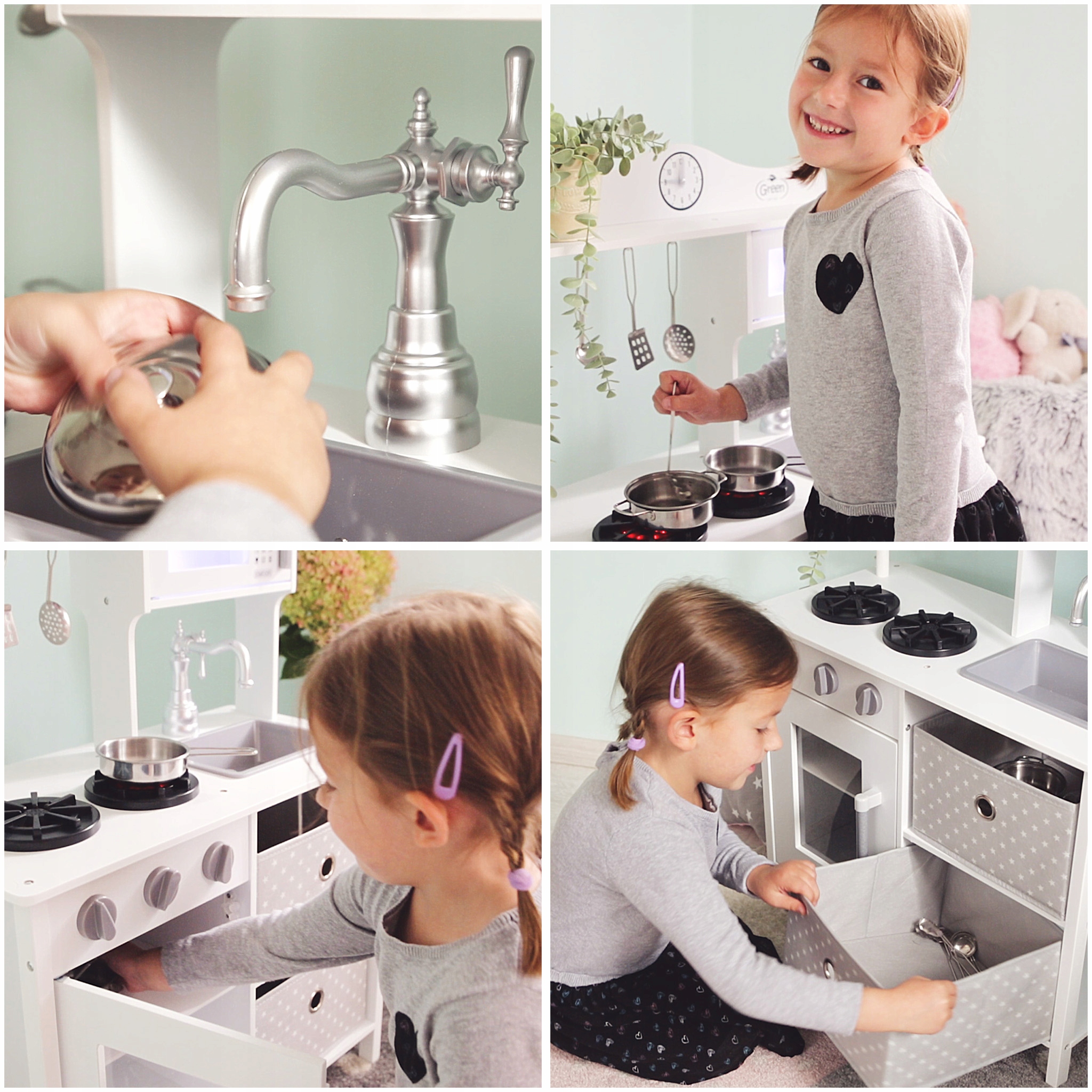 KINDERPLAY DREWNIANA KUCHNIA DLA DZIECI ŚWIATŁO AKCESORIA OWOCE WARZYWA Kolor dominujący biel