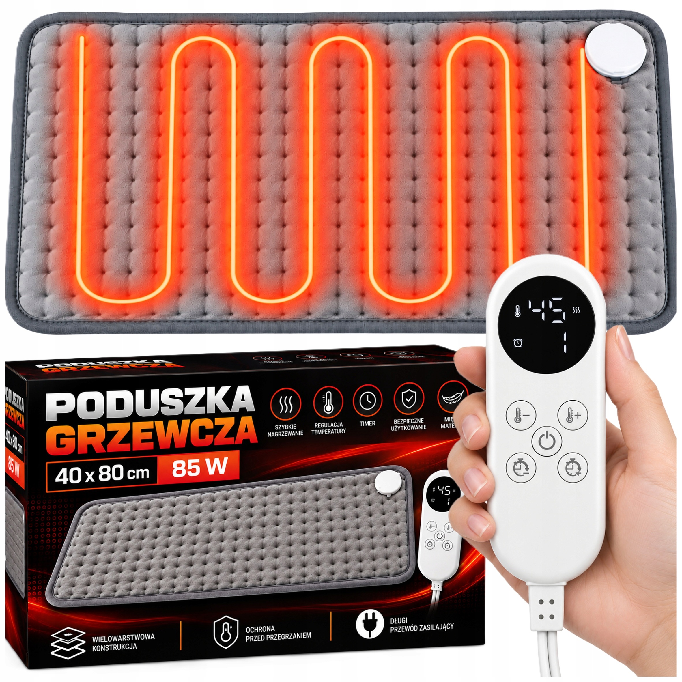 Poduszka Elektryczna Rozgrzewająca Grzewcza Na Mięśnie Termofor Pilot 40x80