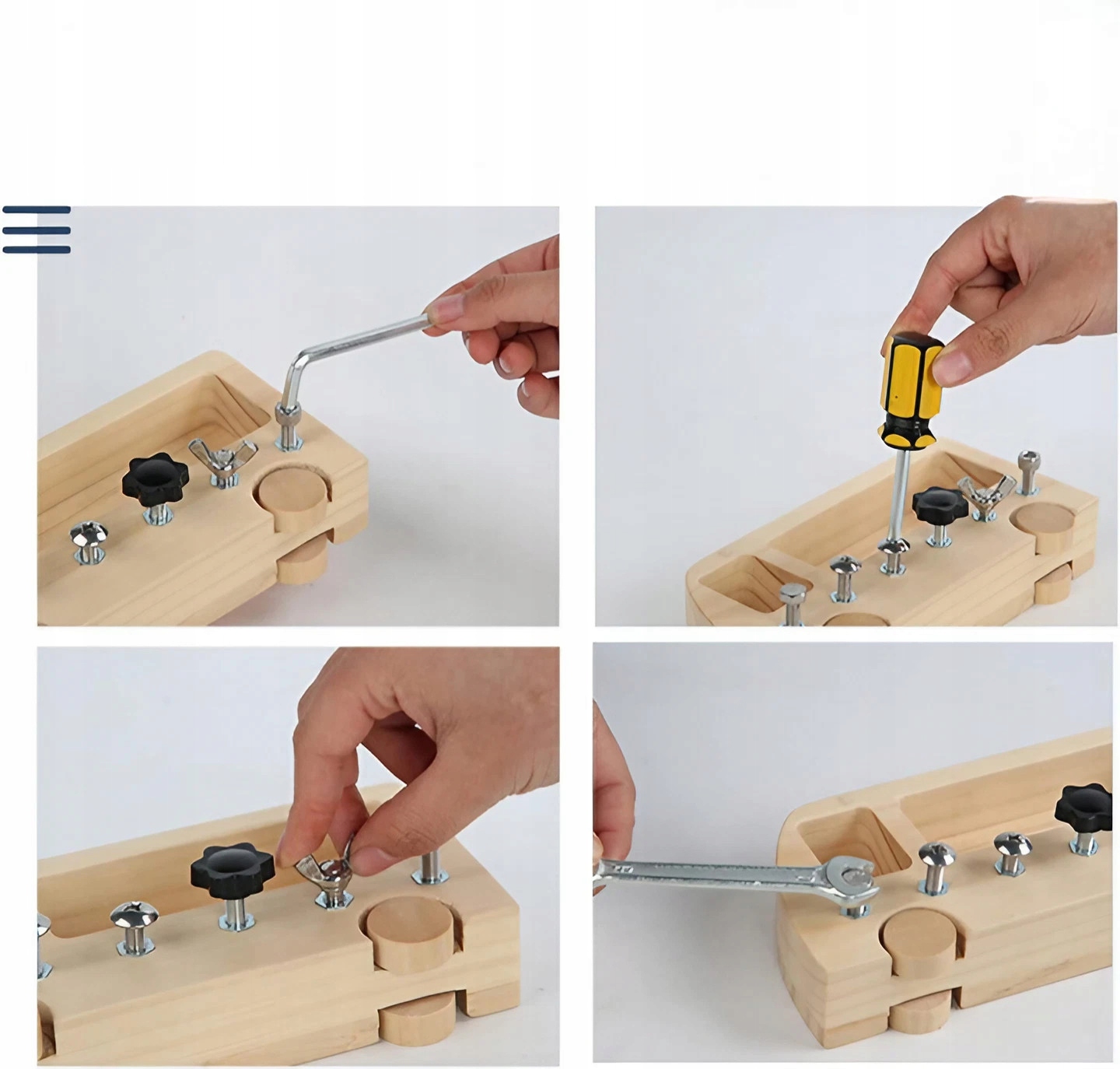 DREWNIANE AUTO AUTOBUS SAMOCHÓD TABLICA MANIPULACYJNA ŚRUBOKRĘT KLUCZ Szerokość produktu 19 cm