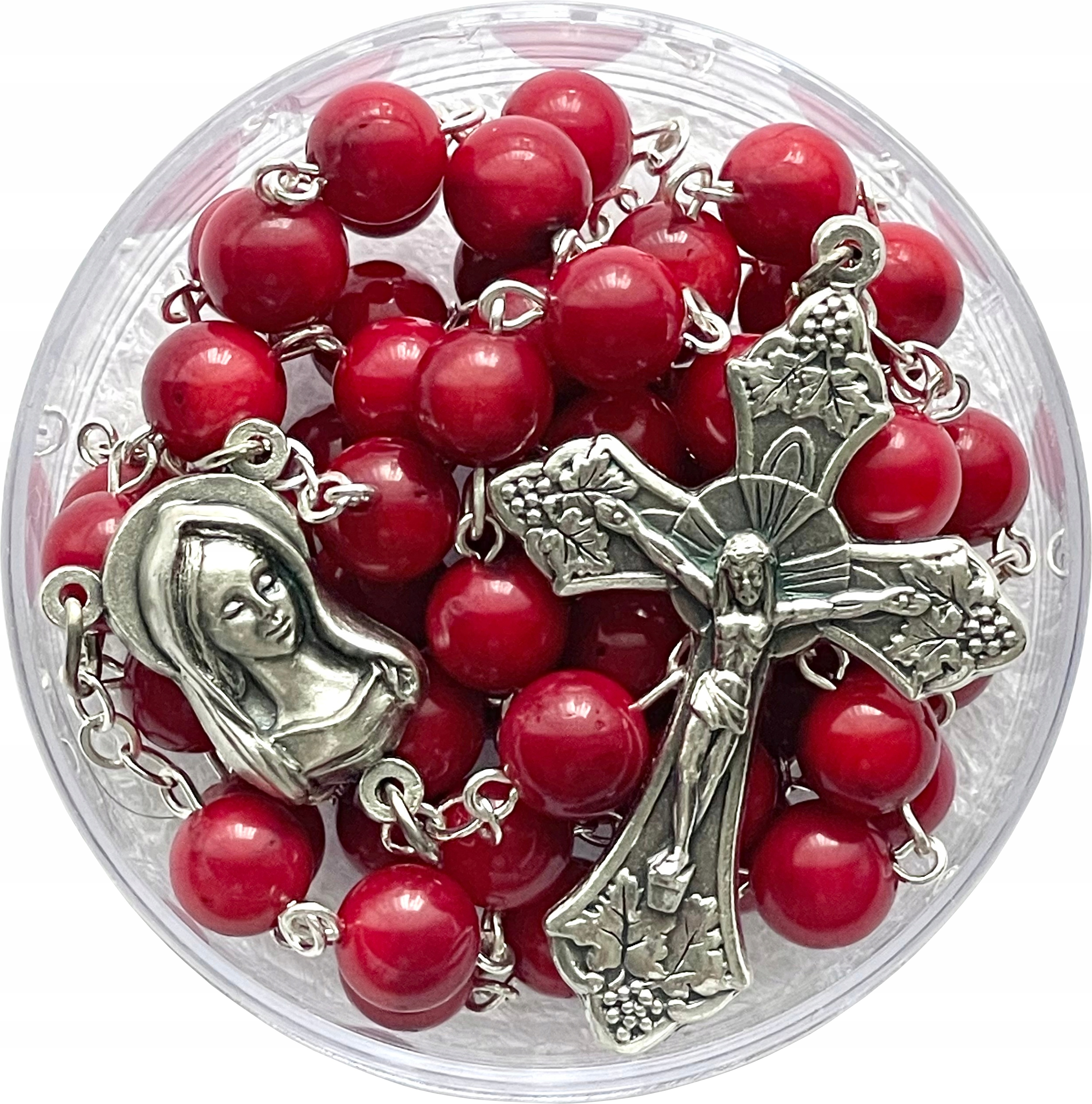 Růženec Červený Korál Přírodní Kámen Nejsvětější Marie Panna