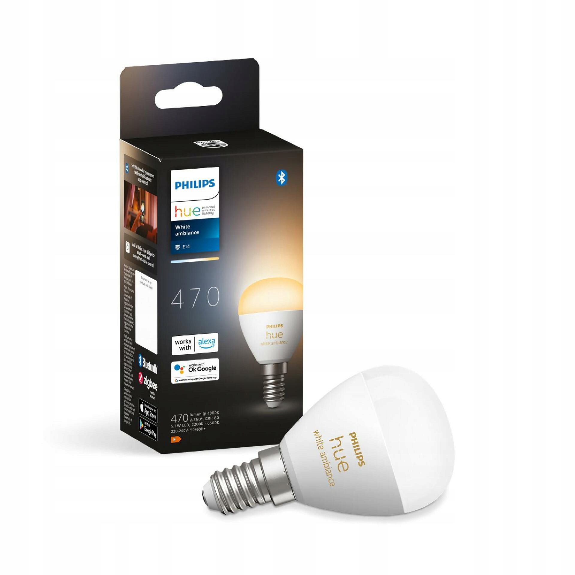 Philips Hue White Ambiance Led žárovka E14 5,1W 470lm stmívatelná, IP20
