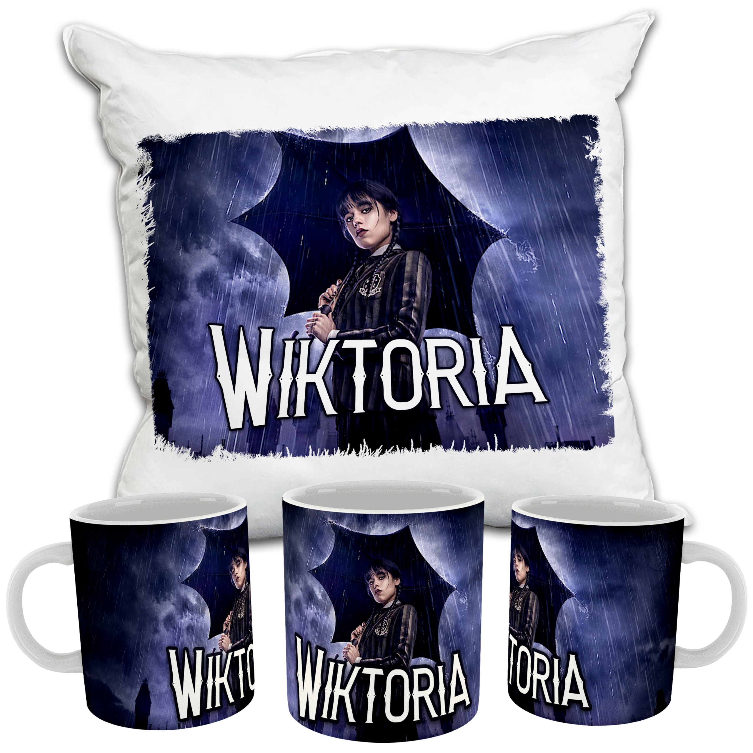 ZESTAW KUBEK PODUSZKA WEDNESDAY ADDAMS TWOJE IMIĘ