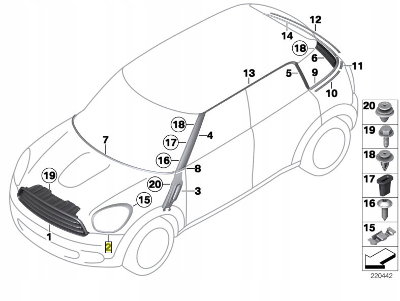 MINI pierscien chrom ramka lampy R60 Countryman LE Part number 51139813823