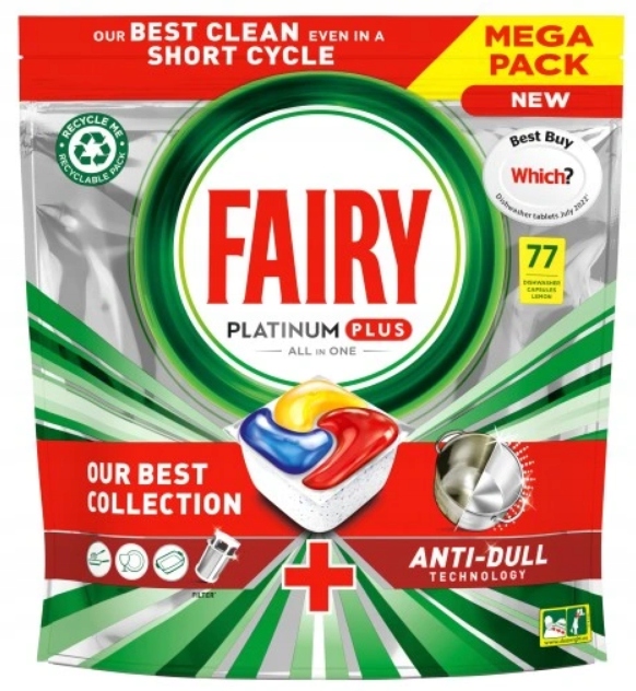 Fairy Platinum Plus Lemon Kapsle do myčky nádobí 77 ks