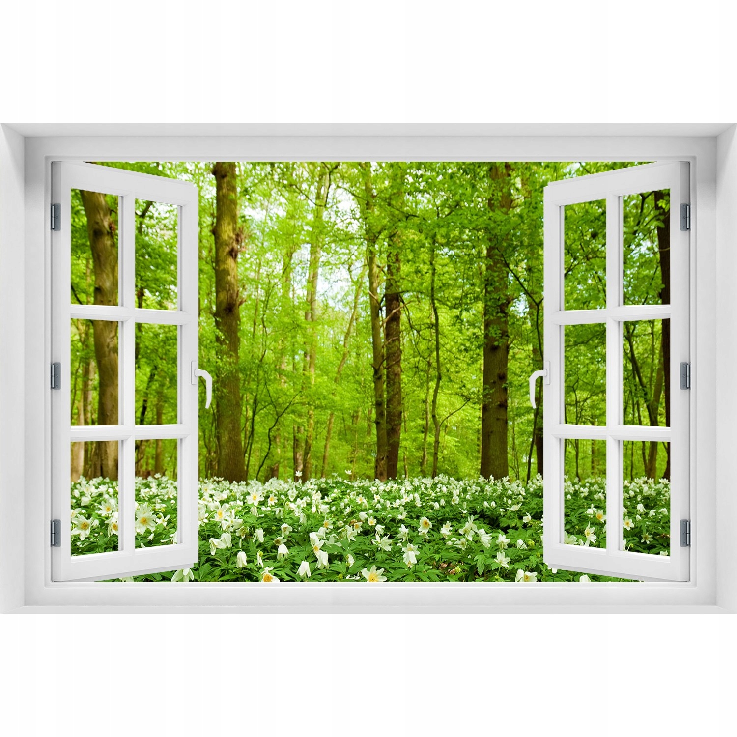 

Naklejka Fototapeta 3D Okno Kwiaty w lesie 120x80