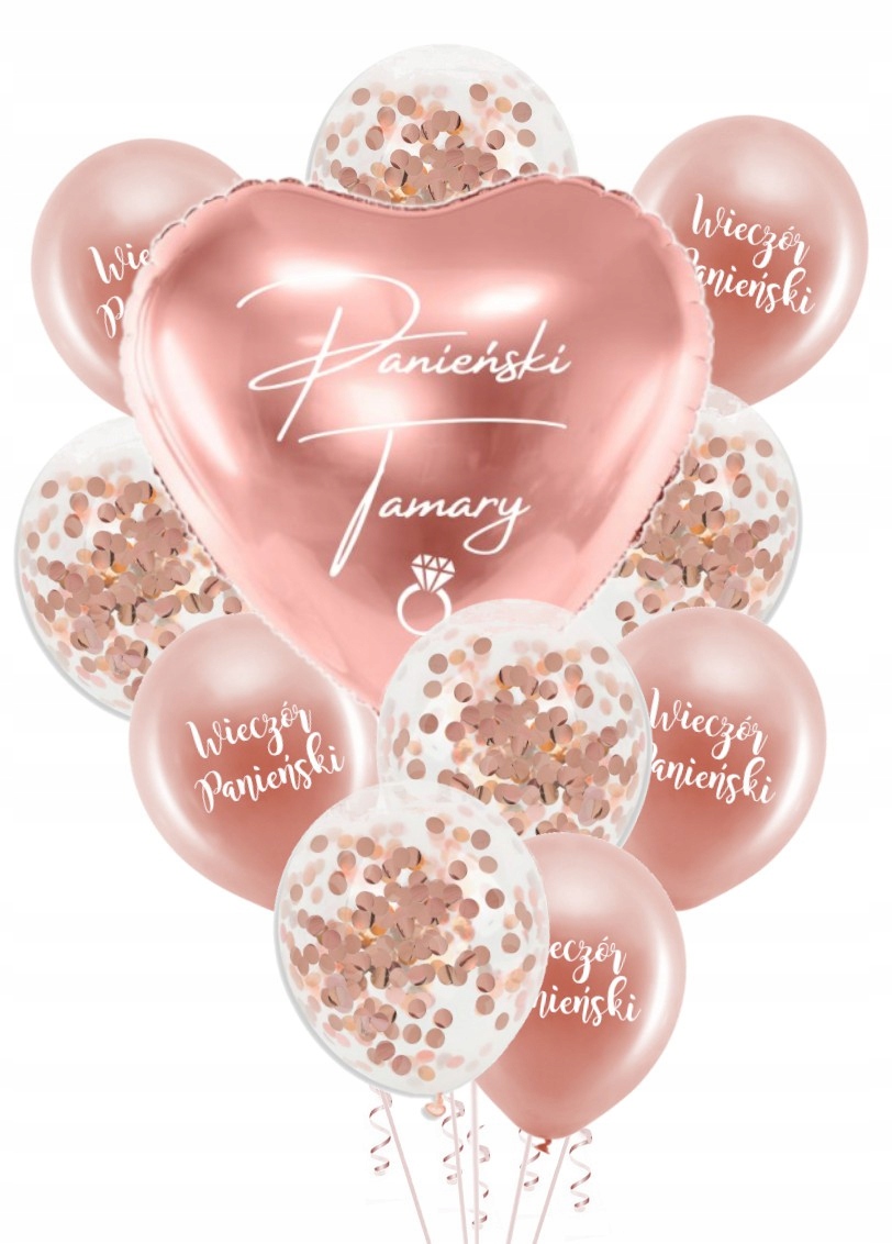 

Zestaw balonów Panieński + Imię rose gold balony