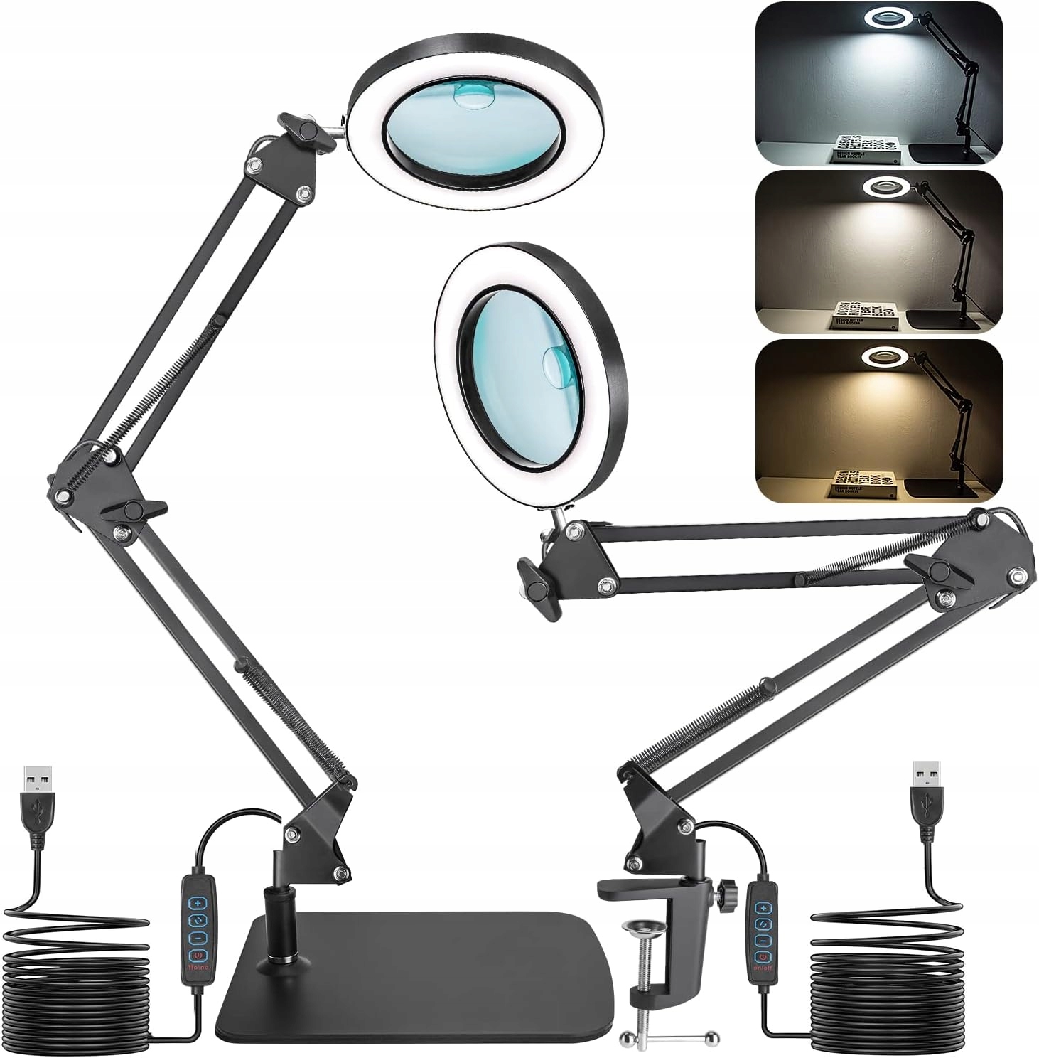 Stolní Lupa Led 10X/15X S Lampou A Svorkou 3 Režimy Svícení