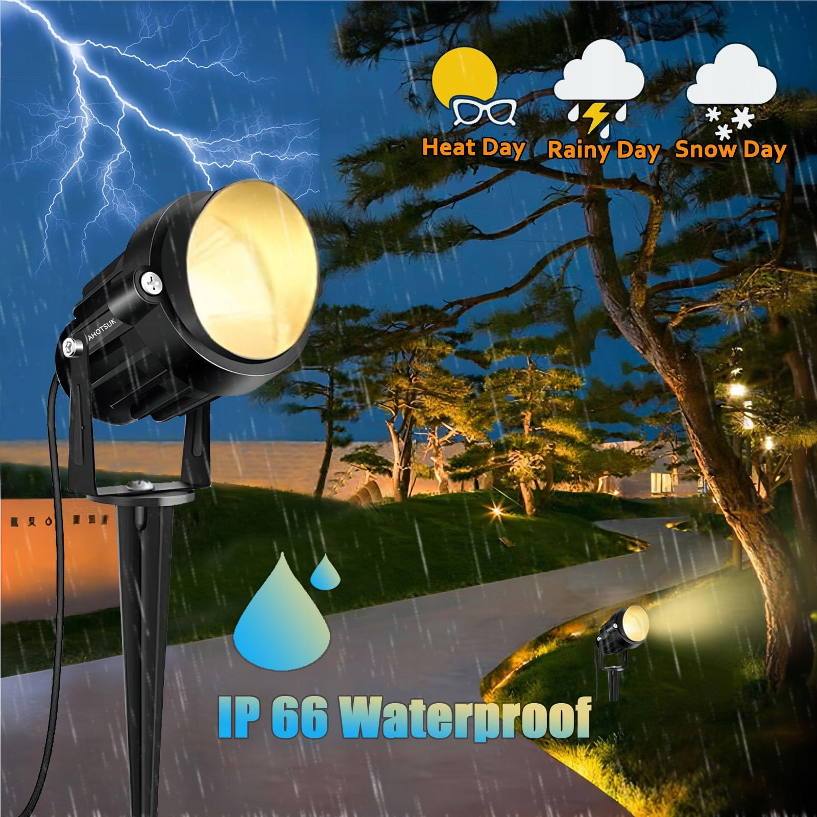 AHOTSUK Reflektor Ogrodowy LED 10W 1000LM IP66 Do Ogrodu Patio Ścieżek — miniatura 6