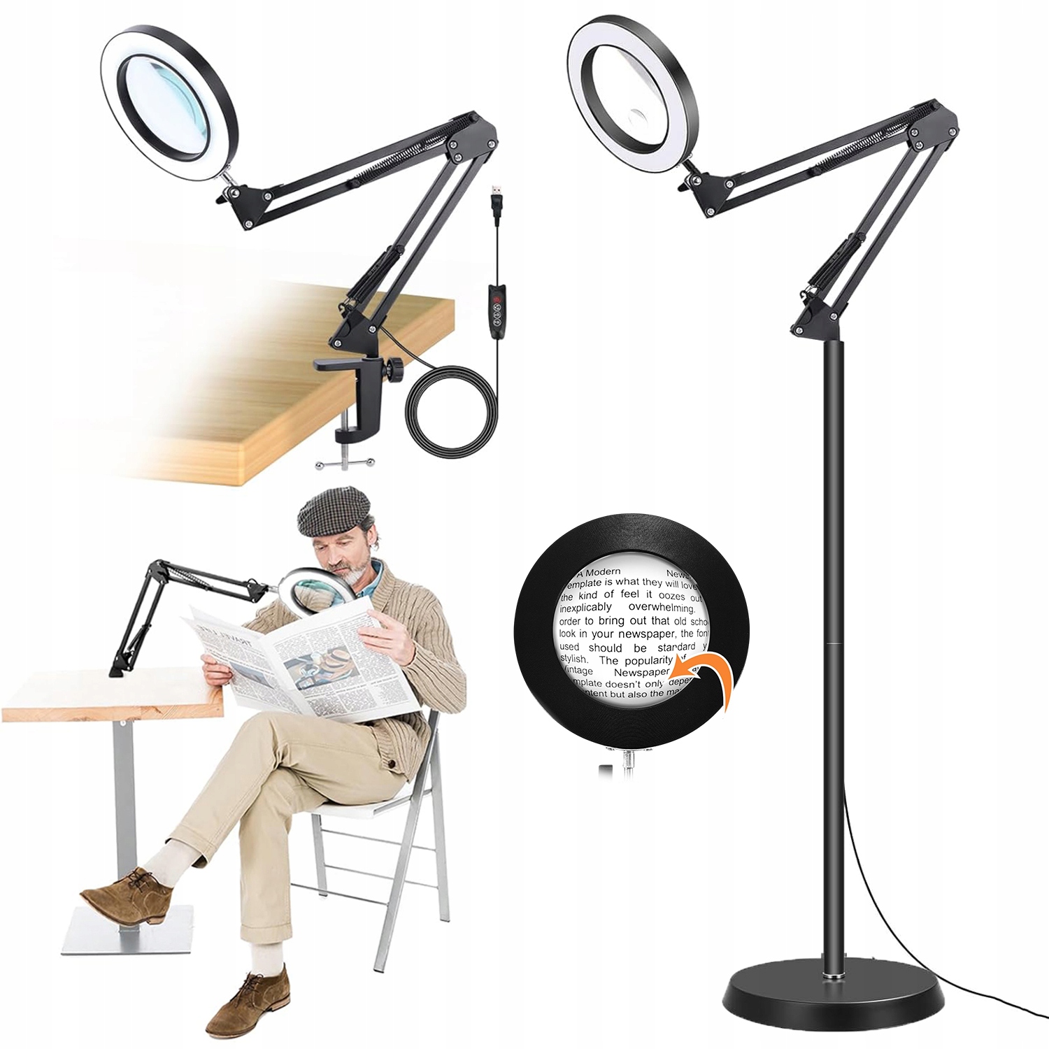 Dermatologická Kosmetická Lampa S Lupou Na Řasy A Nehty Led Stojící 12W