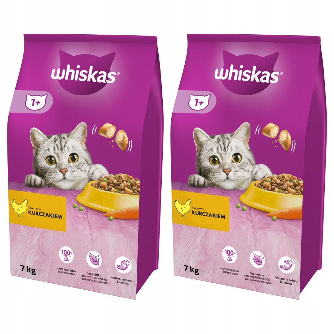 Levně Whiskas suché Krmivo pro dospělé Pro Kočky s kuřecím masem a zeleninou 2x7kg