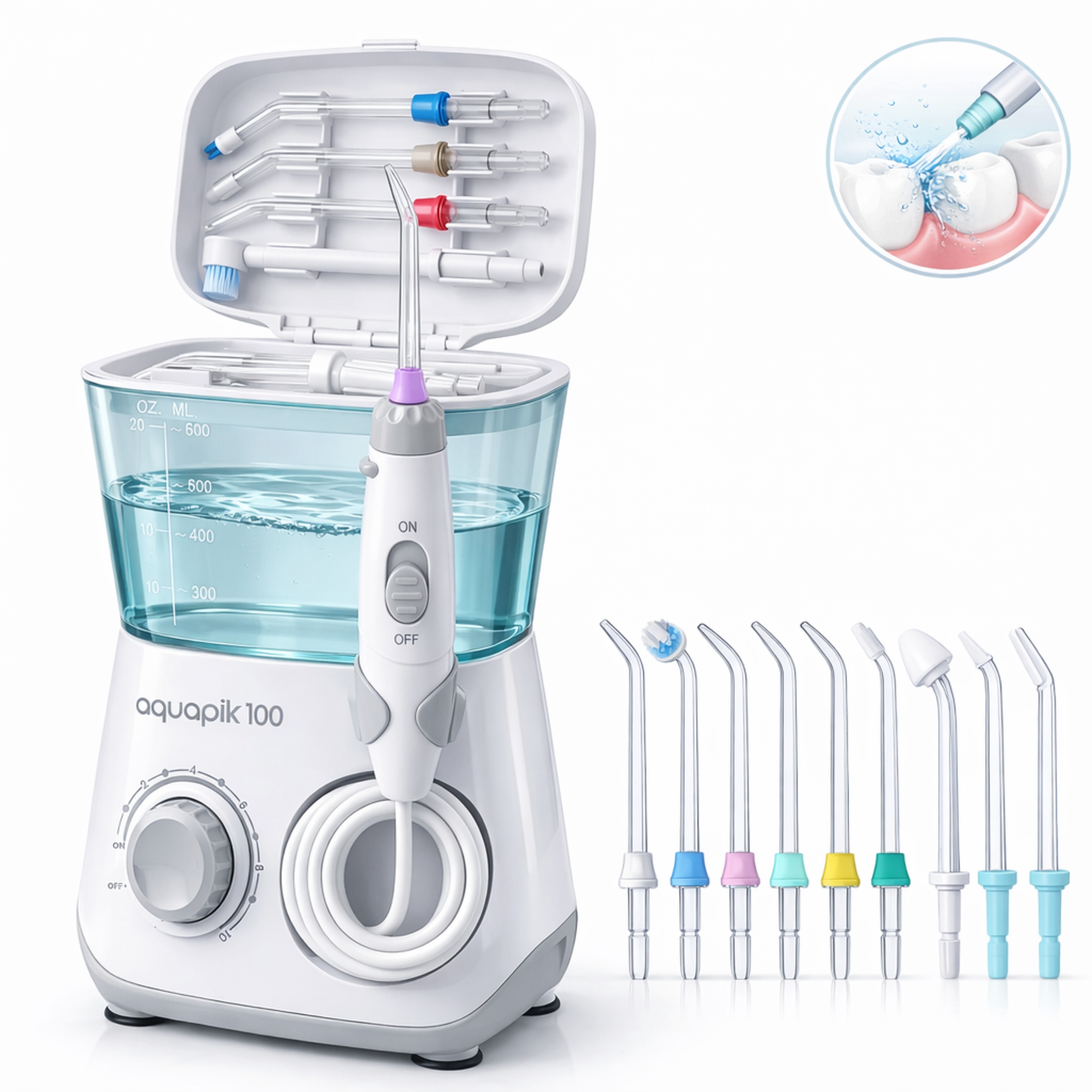 Irygator Dentystyczny Stacjonarny 600 ml 10 Poziomów Ciśnienia 9 Końcówek