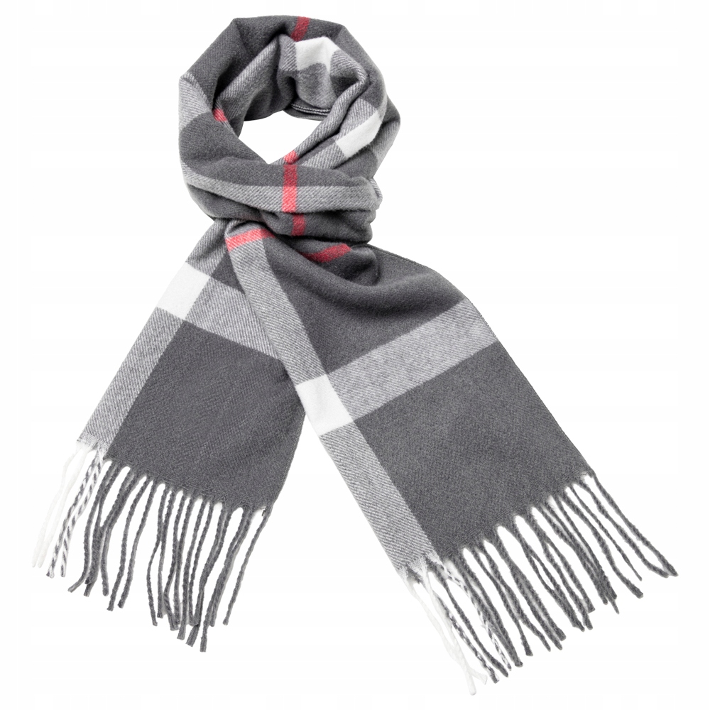 

Szalik męski w kratę elegancki A408 szary biały