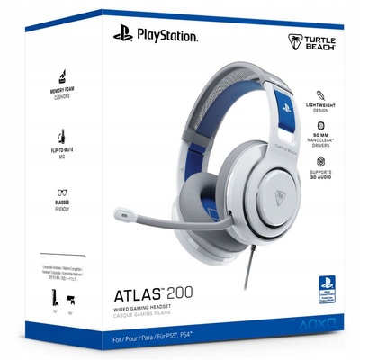 Turtle Beach Atlas 200, Słuchawki Przewodowe do PlayStation 5 z Dźwiękiem 3D, Białe