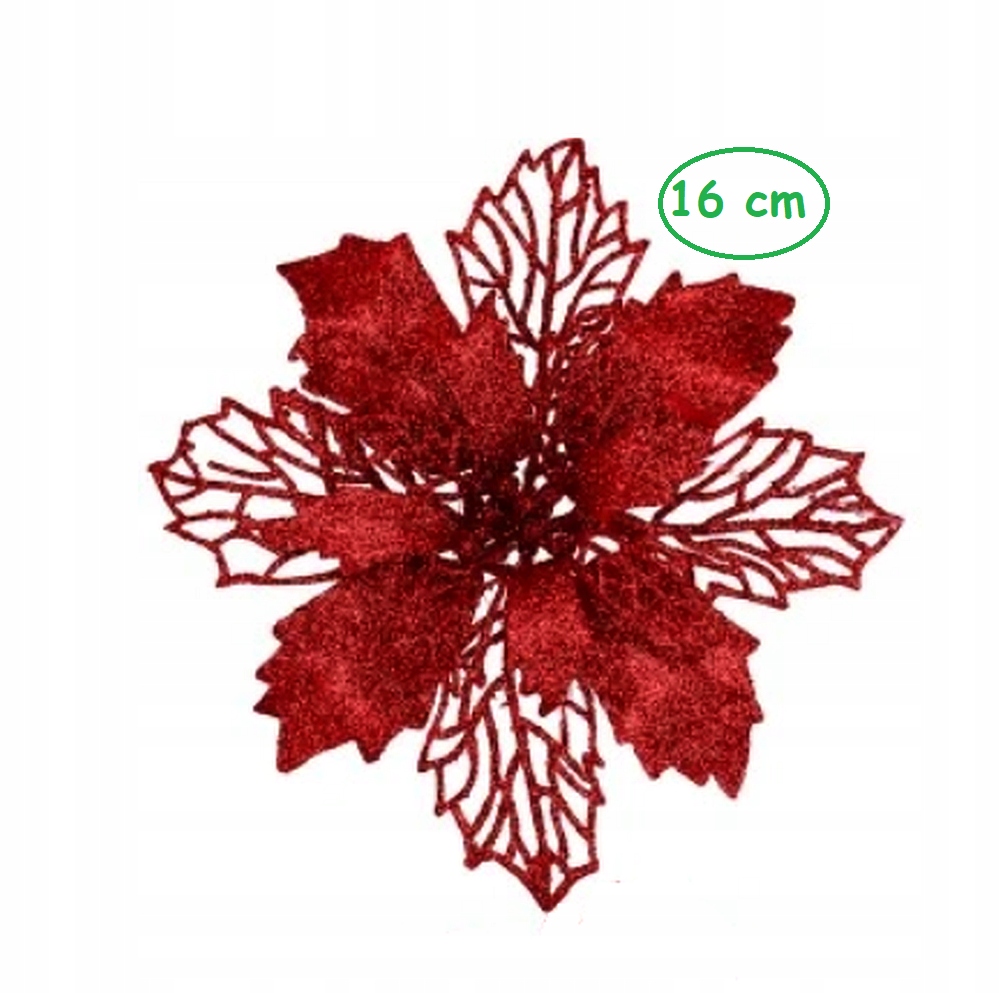 

Gwiazda Betlejemska brokat Czerwona stroik 16 cm