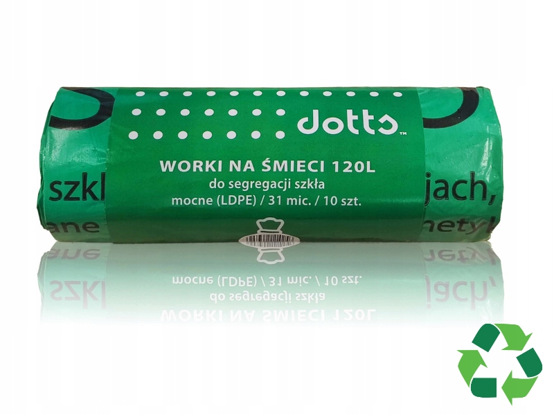 Worki na śmieci 120l 10szt., DOTTS, do segregacji szkła, NADRUK, mocne (LDP Marka inny