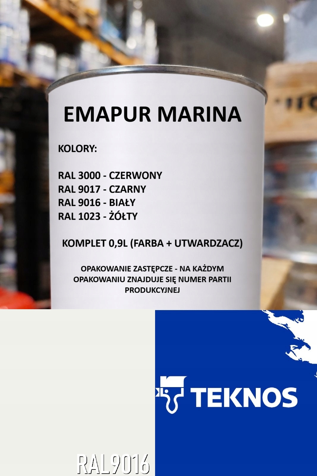 Teknos Farba Poliuretanowa Do Jachtu Łodzi Emapur Marina Kpl. 0,9L Biała