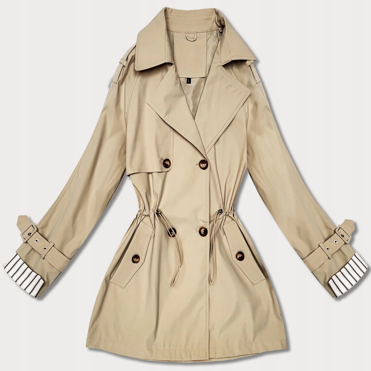 Krátký Kabát Na Knoflíky KK60415 J. Béžová XXL (44)