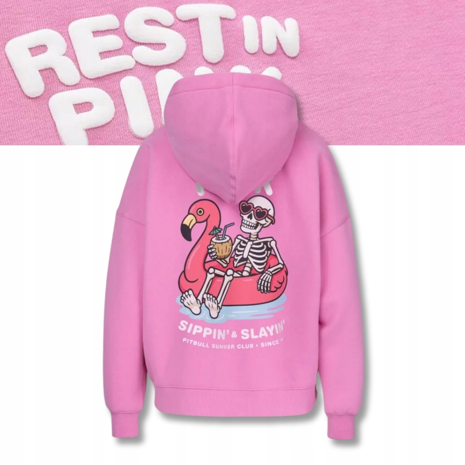 Mikina s kapucí Rest In Pink – volná klokanka s s potiskem – XL
