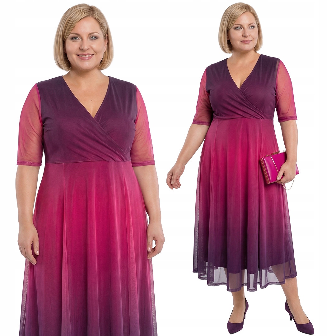 Siateczkowa sukienka z różowym gradientem plus size rozmiar 60