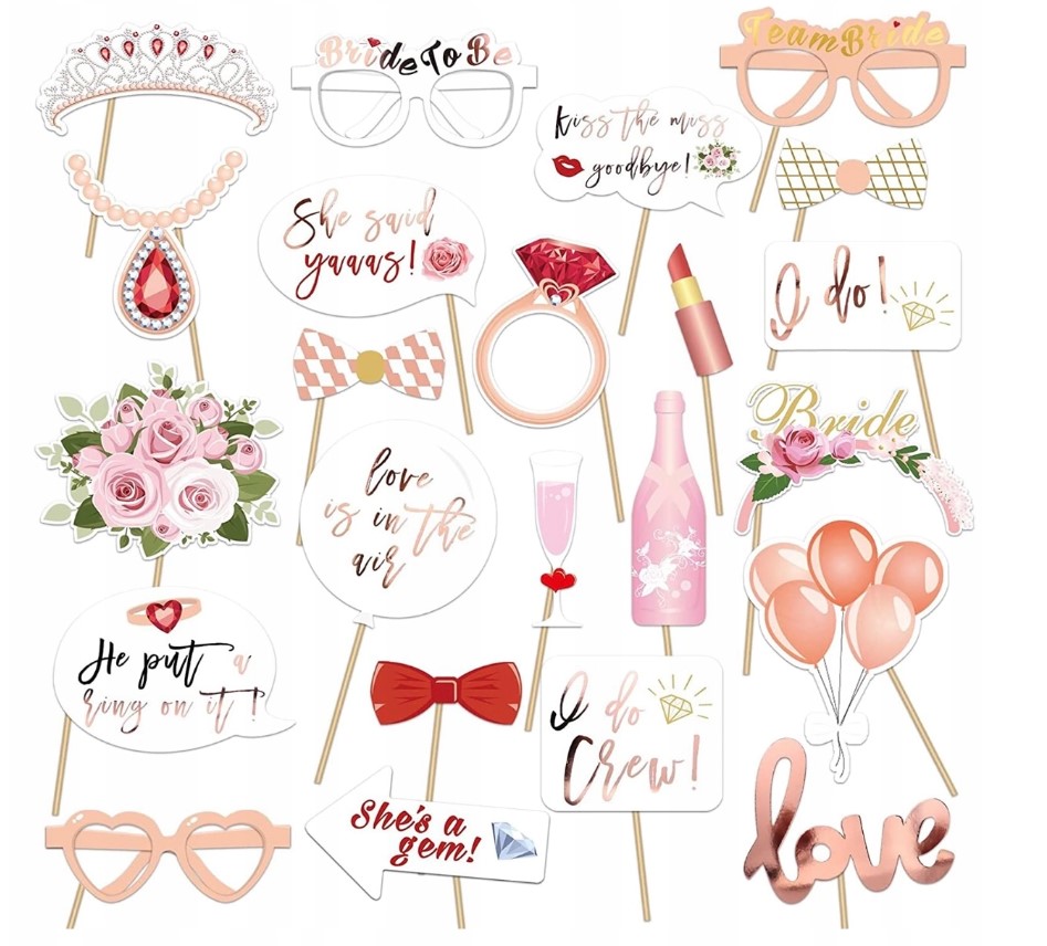 REKWIZYTY DO ZDJĘĆ WIECZÓR PANIEŃSKI BRIDE TO BE GADŻETY FOTOBUDKI ŚCIANKA