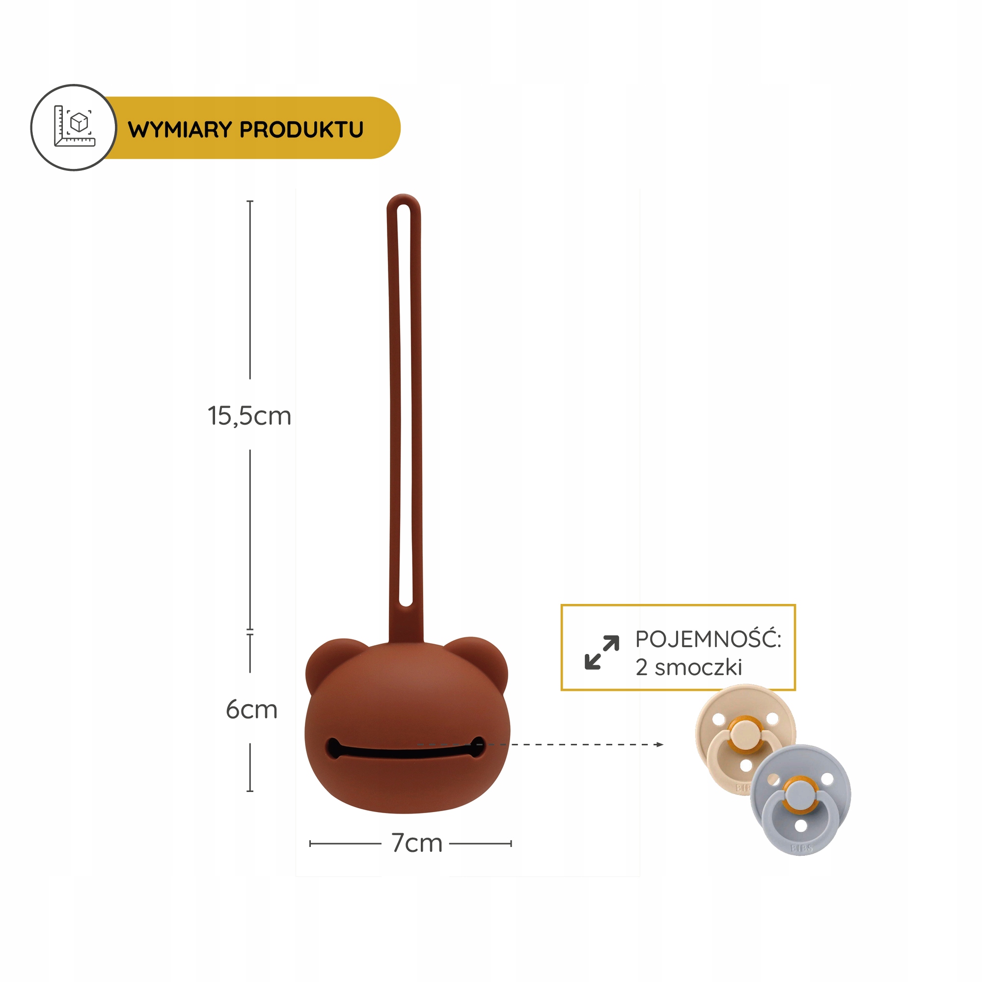 Etui pojemnik na smoczek silikonowy miś opakowanie zawieszka brąz Panda 0m+ Materiał silikon