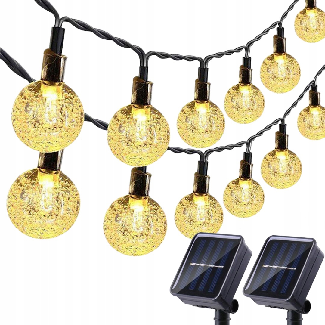 2 x GIRLANDA SOLARNA KULKI 15M 80LED CIEPŁA BIEL ZEWNĘTRZNE SOLAR 8 TRYBÓW