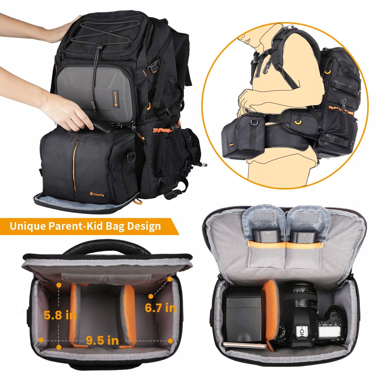 TARION Plecak Foto DSLR SLR z Przegrodą na Laptop 15,6" Wodoodporny 25L — miniatura 4