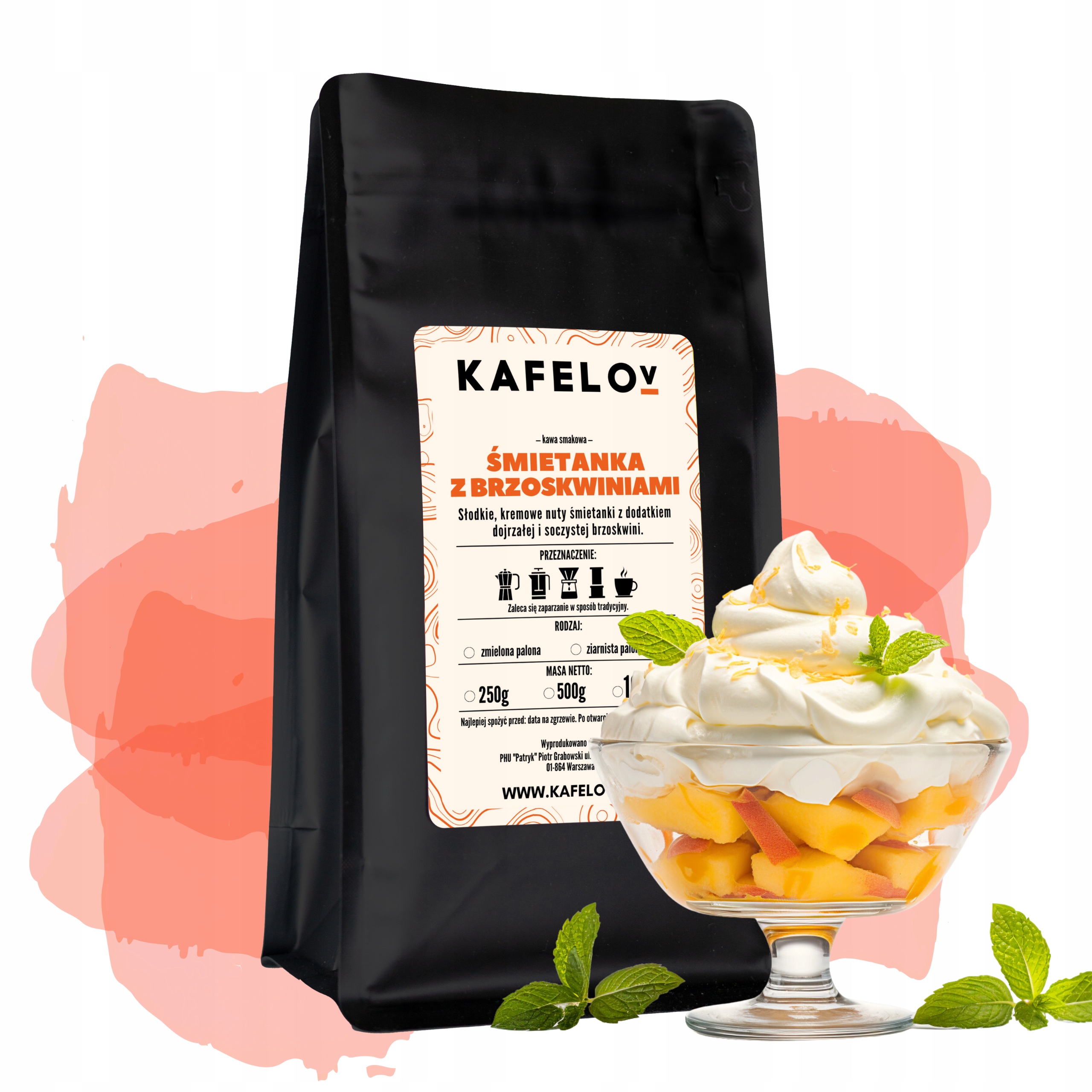 Levně Káva ochucená káva 1 kg Smetana S Broskvemi, čerstvě pražená arabika