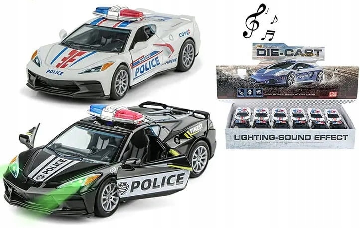 AUTO METALOWE POLICJA ŚWIATŁO DŹWIĘK 12CM RESORAK Kod producenta 2 kolory