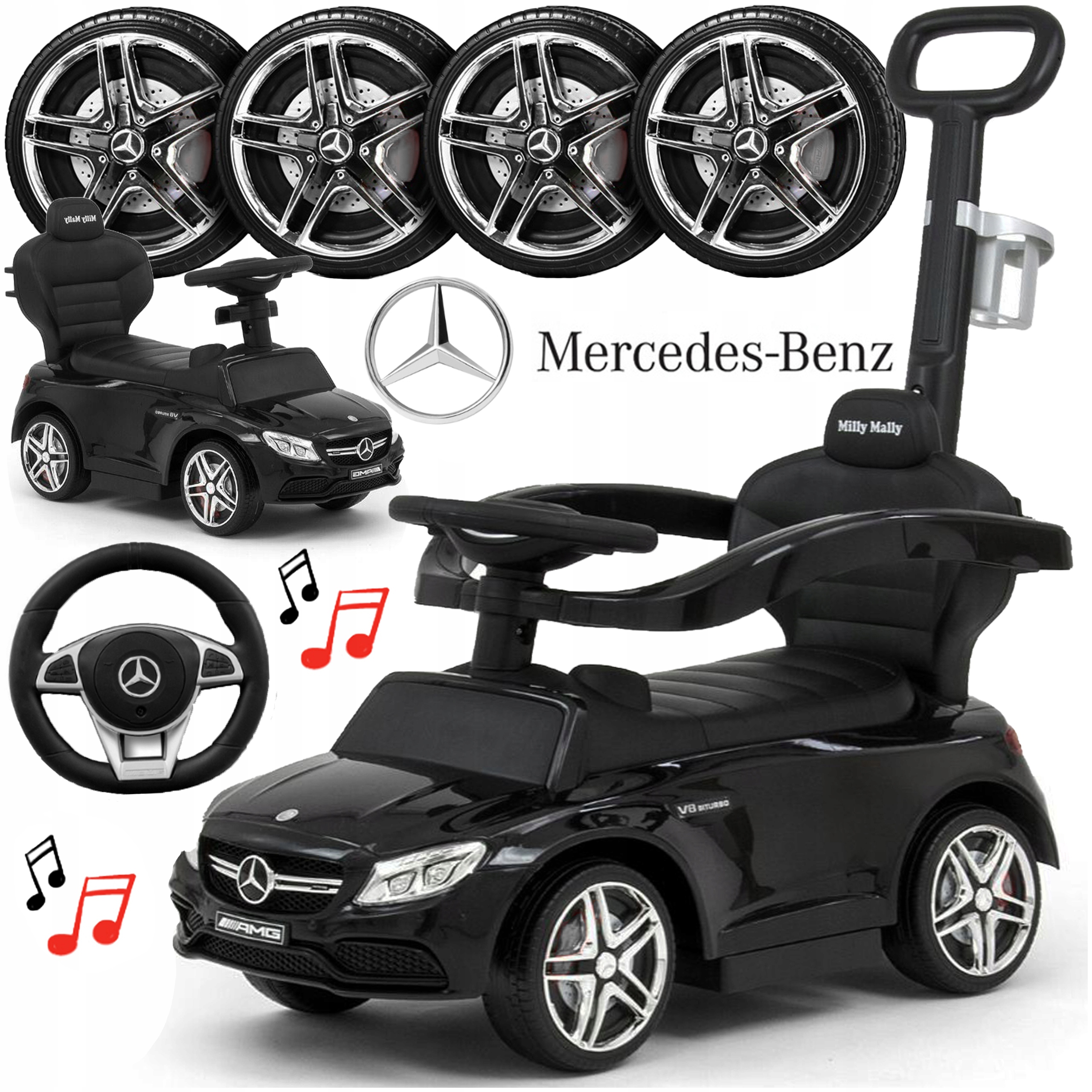 Jeździk Pchacz Chodzik Samochód 4w1 Autko Mercedes Audio Klakson Ekoskóra