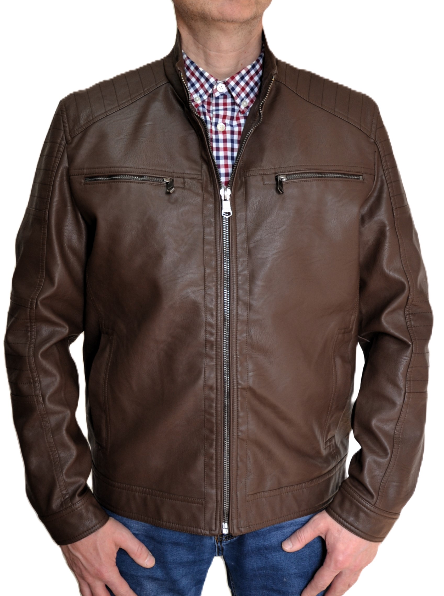 Pánská kožená bunda Jarní hnědá Ekokůže 3XL Regular XXXL