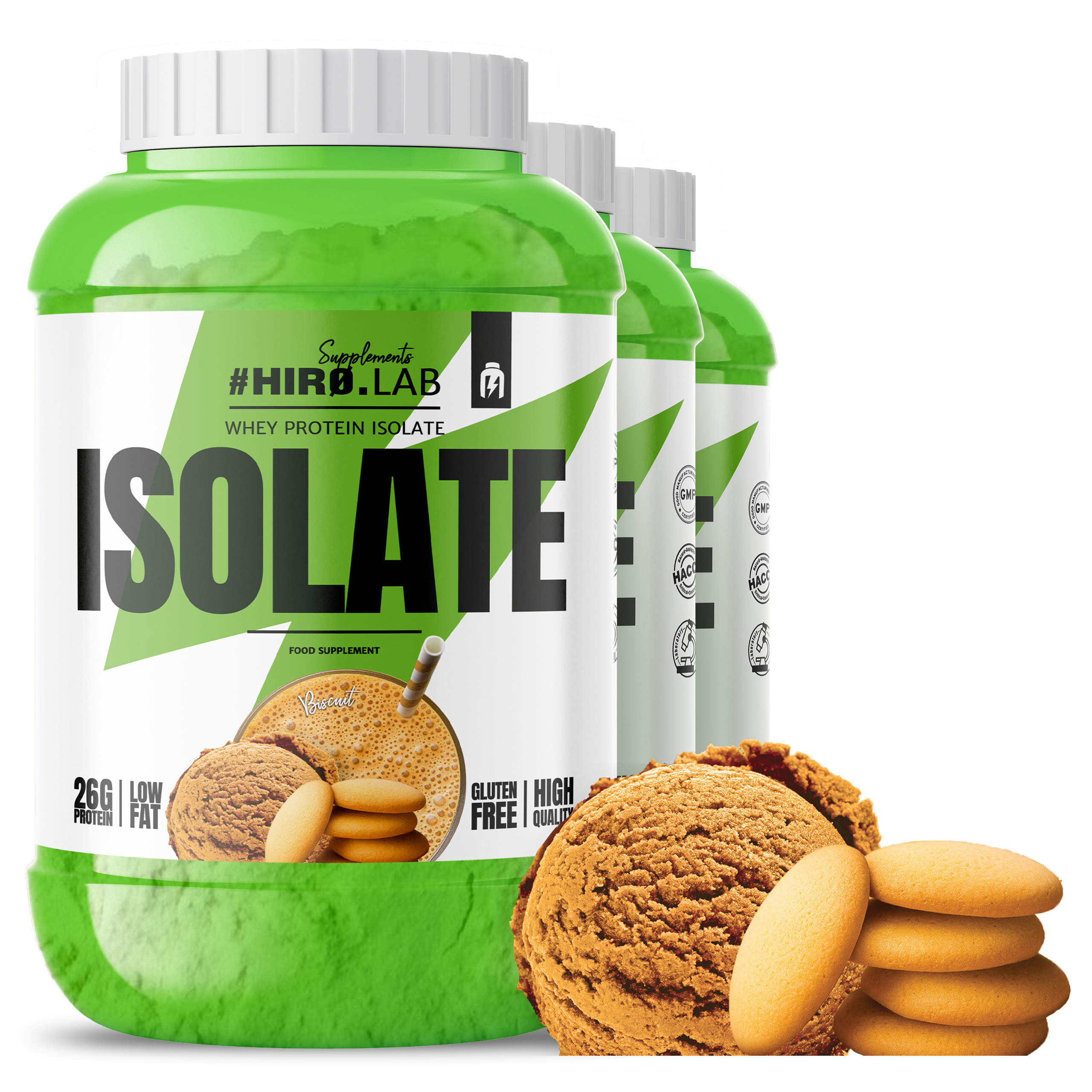 3xBílkoviny Izolát Wpi Doplněk Stravy Whey Protein 1800 g Syrovátkové piškoty Hiro.Lab