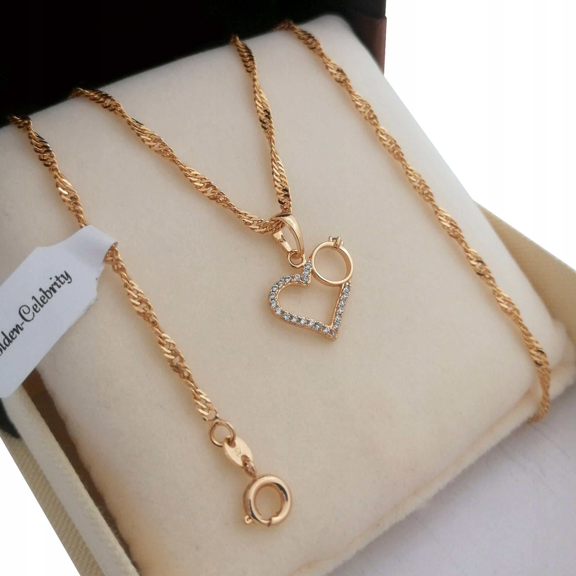 

Złoty Naszjnik Serce Z Pierścionkiem 18K Gwarancja