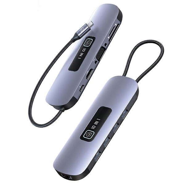Usams Adaptér Hub 10v1 3xUSB 3.0/TF/SD/ USB-C/HDMI/RJ45/VGA PD100W šedý/ta