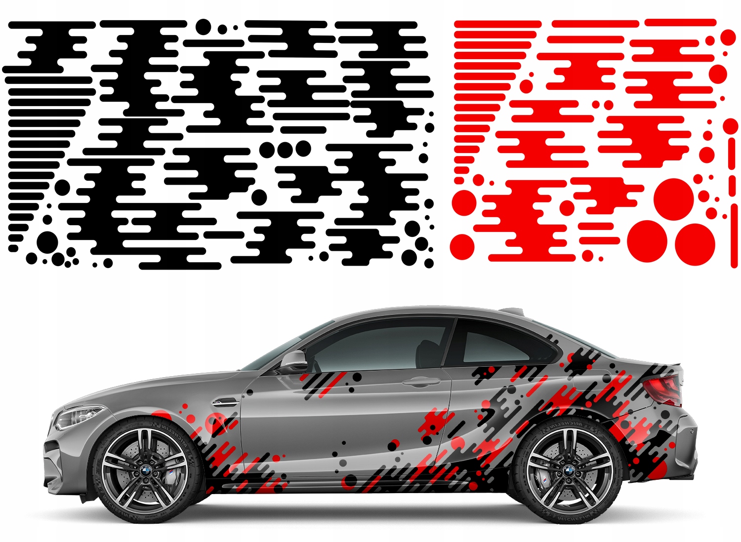 2xNAKLEJKA Grafika na auto Kamufláž Kola Tvary Linie Abstrakt 94x578