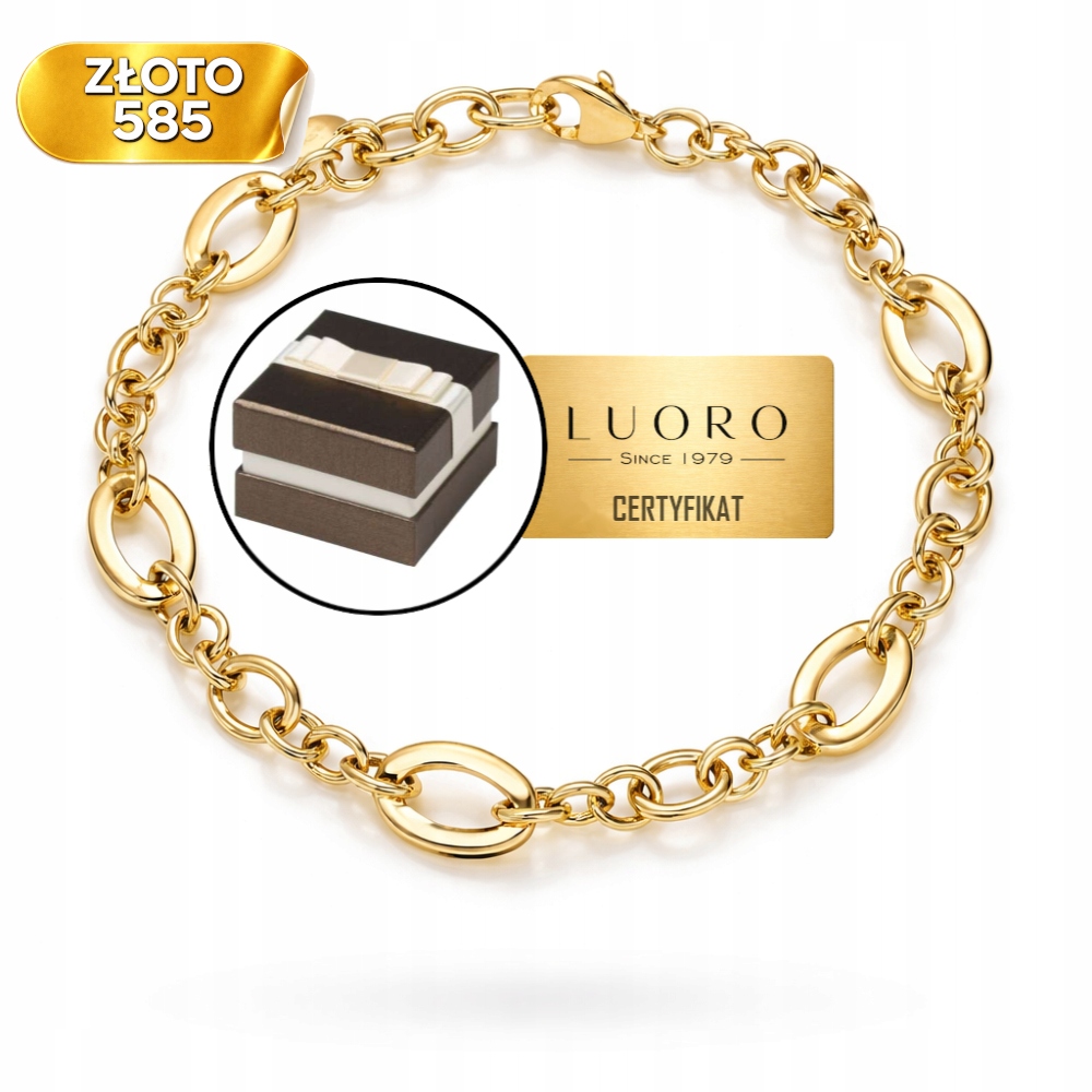 Náramek Zlatý 585 14K Žlutý 8 MM Nastavitelný 17 CM Elegantní