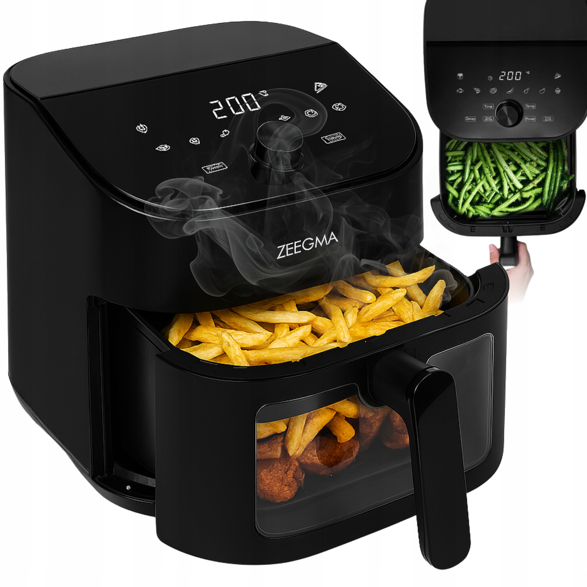 Fritéza Horkovzdušná Bez Tuku Air Fryer Velká 6,5L 1600W 10 Programů XXL Výkonná