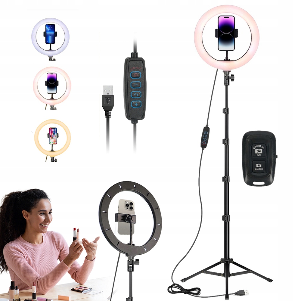 Lampa Pierścieniowa Z Trójnogiem I Pilotem Do Nagrywania Selfie Streamingu