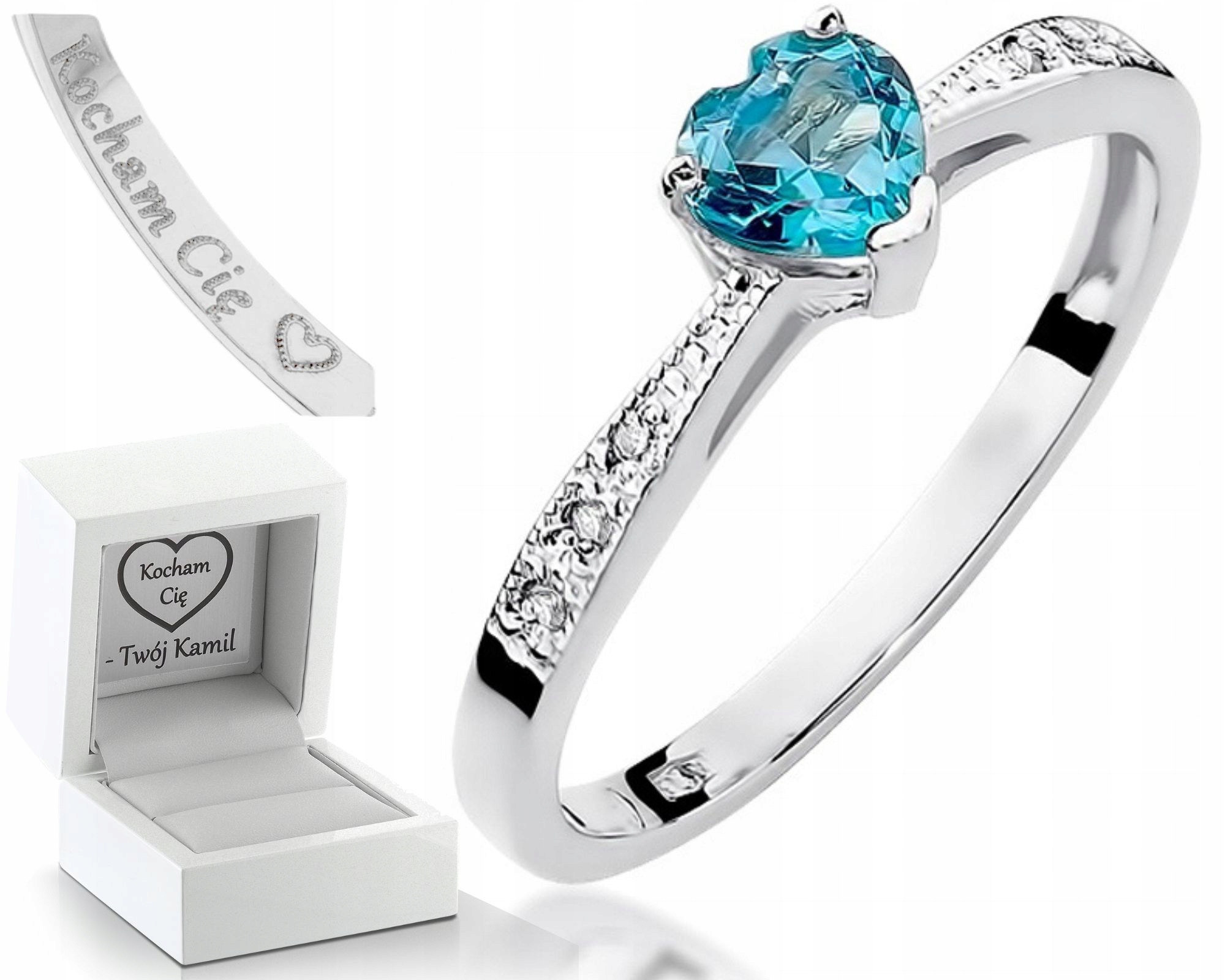 Prstýnek Topaz Bílé Zlato Gravírování Bonus 585