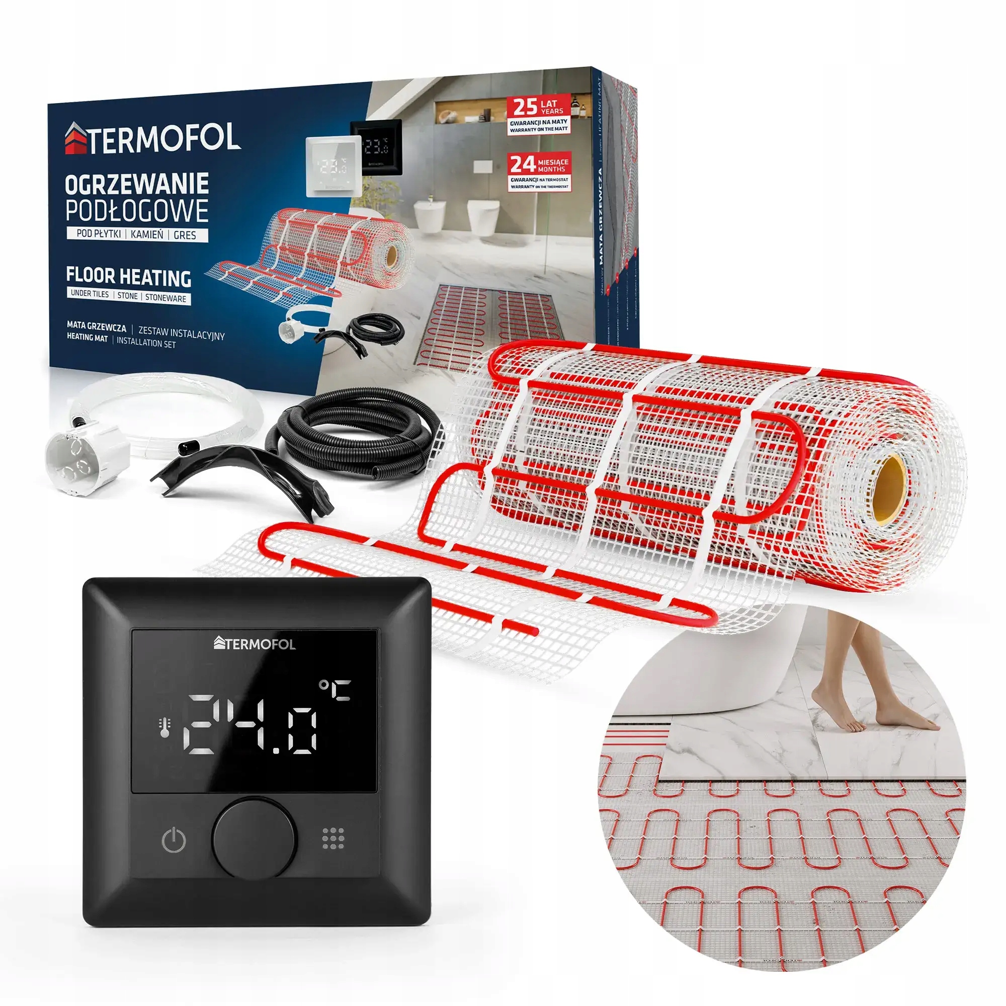 Vykurovacia Podložka Sada 12 m2 150 W/m2 TFH5 Čierna