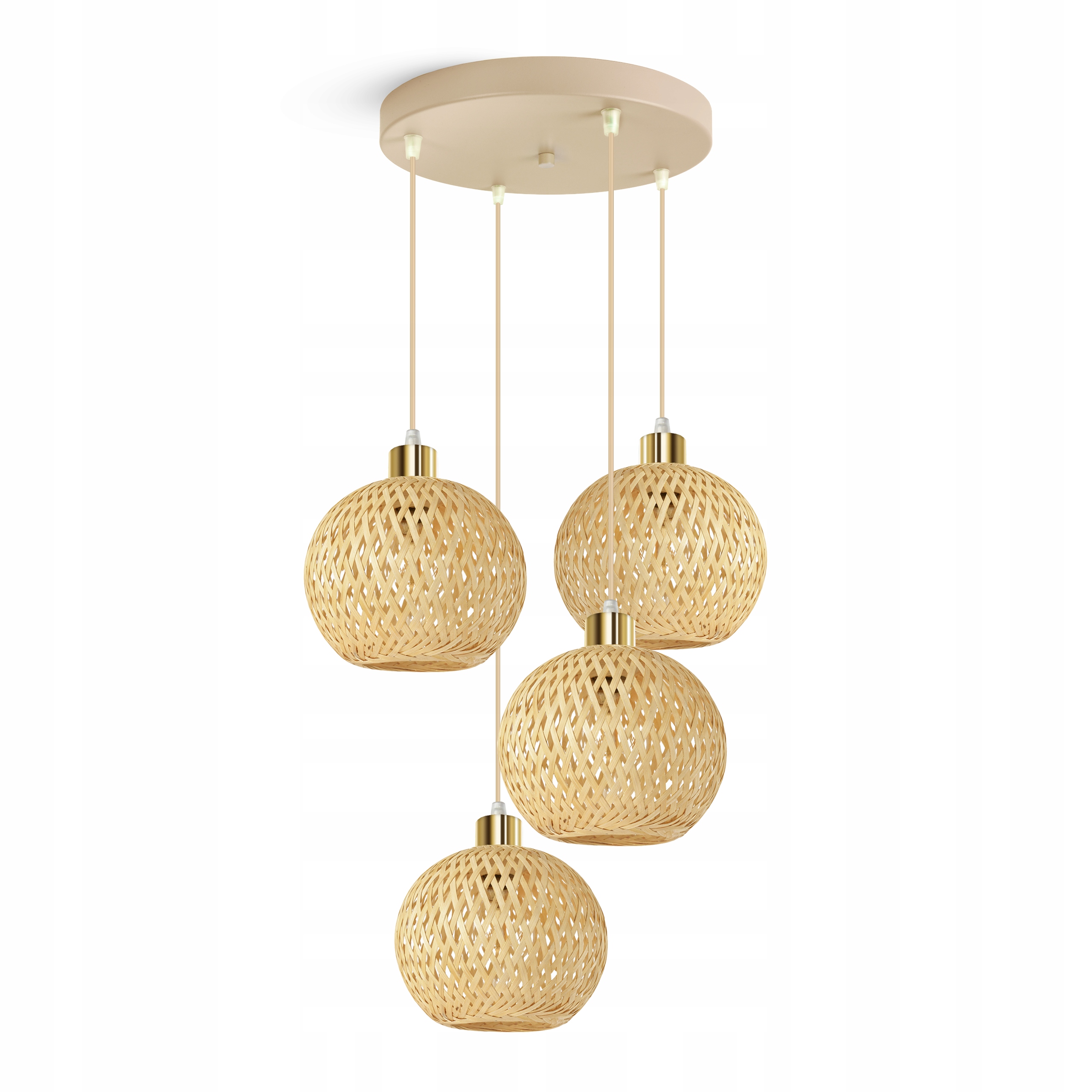 Závěsná lampa Rattan Béžová Boho 4xE27 Kaskáda Nastavitelná Obývací pokoj Ložnice