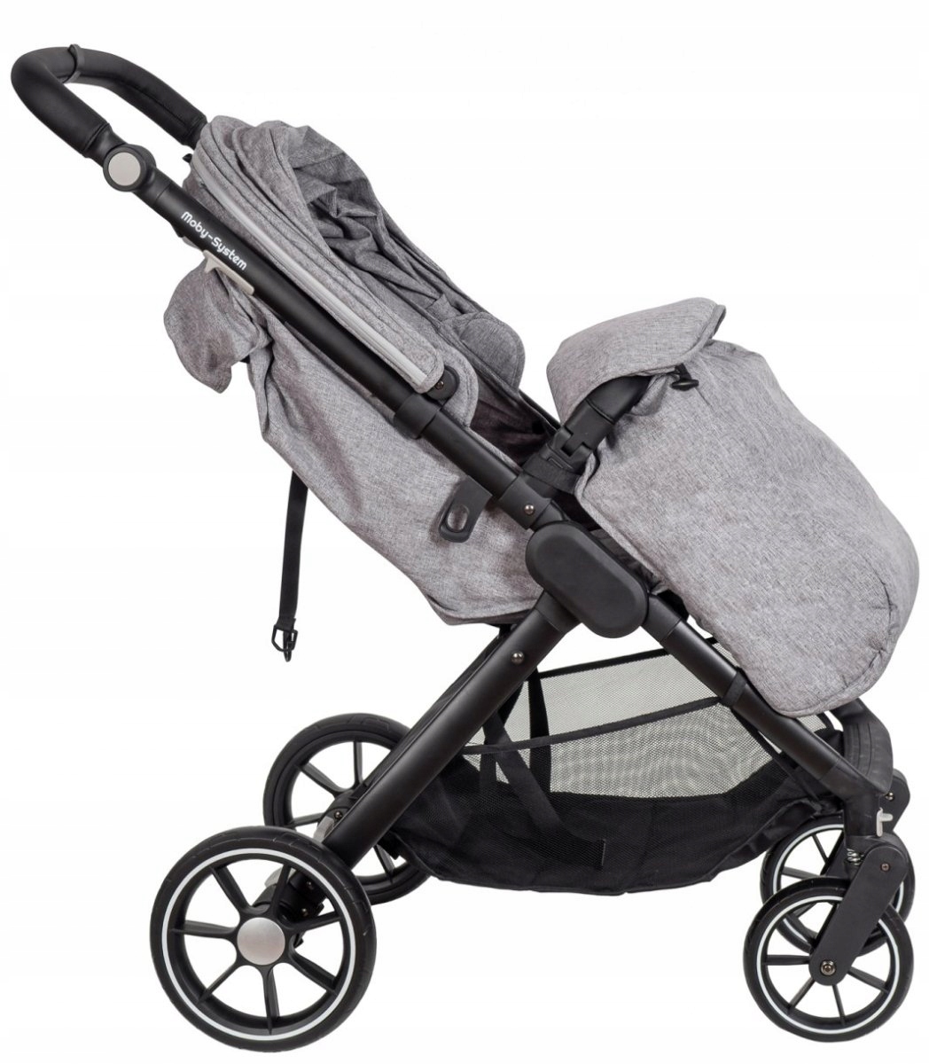 WÓZEK SPACEROWY MOBY-SYSTEM NADIA SZARY +OCIEPLACZ Wysokość produktu 108 cm