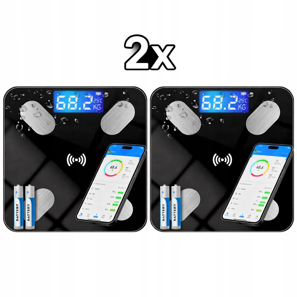 2x Waga Łazienkowa Analityczna Slim 180KG Smart+ 25w1