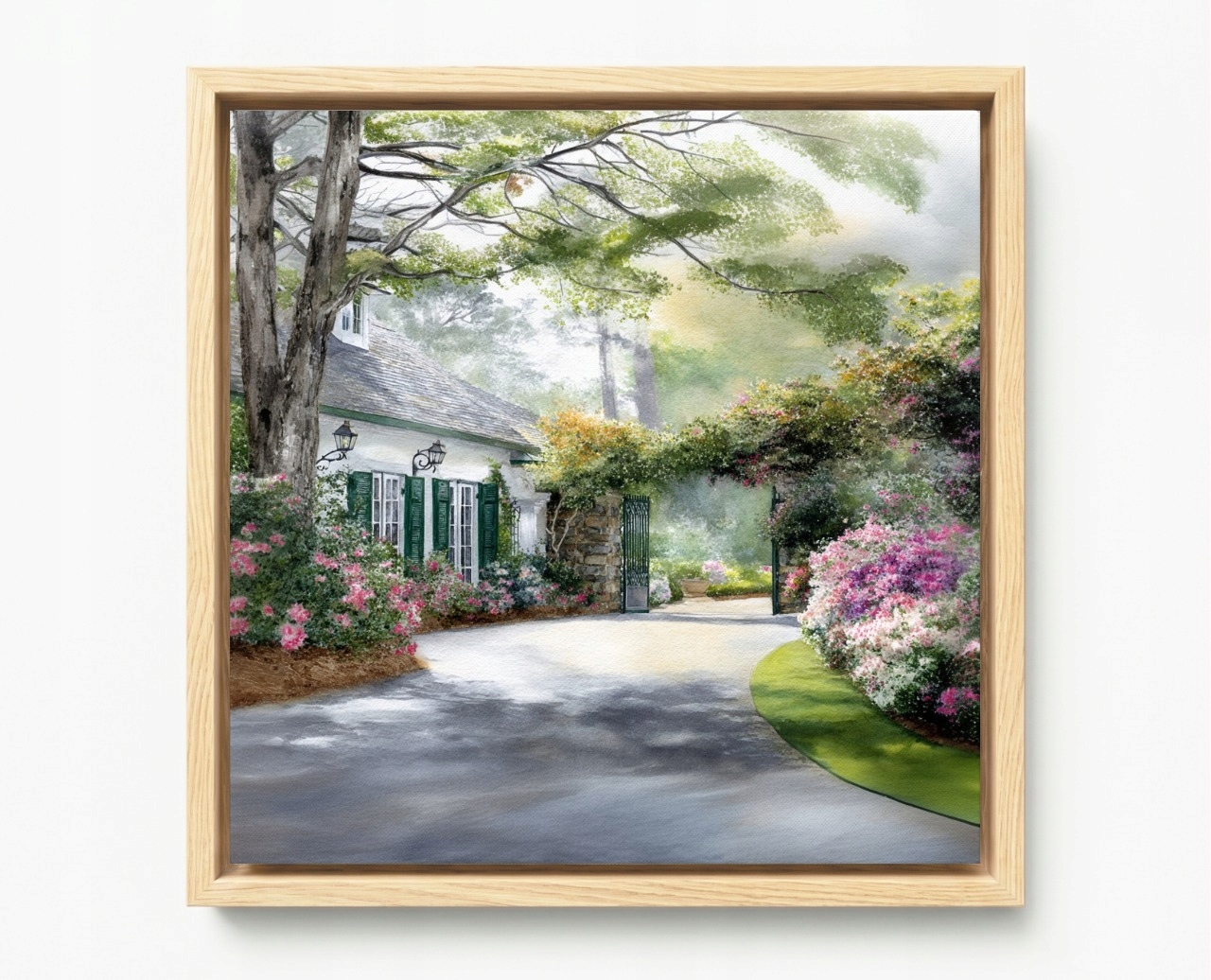 Obraz Rám Americká Krajina Jaro Dům Vila Zahrada Brána Květiny 40x40