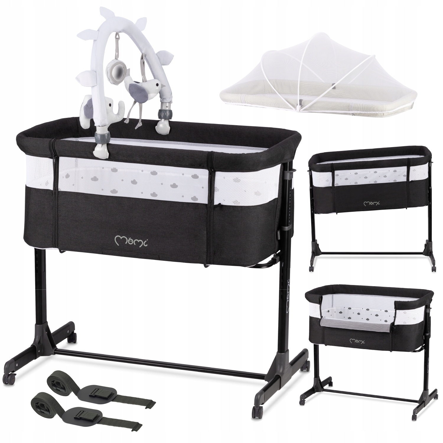 Детская кровать поставки-MoMi REVO темно-матрас москитная сетка колеса игрушки